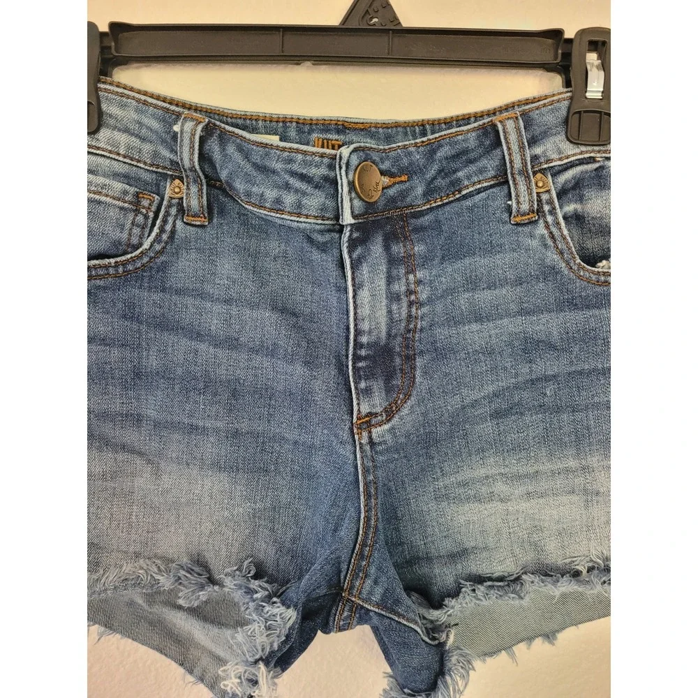 Kut‎ from the Kloth Gidget Fray Short Medium Wash Denim Blue 14 Raw Hem #24